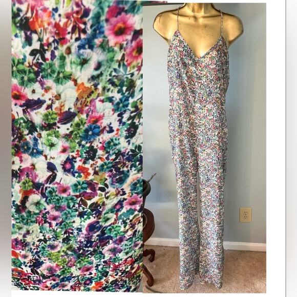 Zara Floral Jumpsuit pants, lightweight, almost sheer. one piece, size Sm - Picture 1 of 9